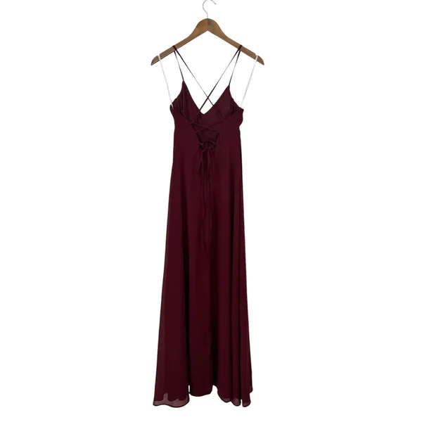 Lulus Event Ready Burgundy Backless Lace-Up Maxi Dress size XS EUC - Image 3