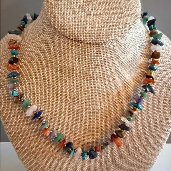 Southwestern Y2K Natural Gemstone Necklace Turquoise Amethyst Tiger Eye and More - Image 2