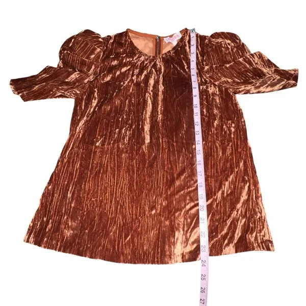 NWT $69 LEYDEN‎ Womens S Orange Rust Crushed Velvet Pouf Short Sleeve Top Blouse - Image 7