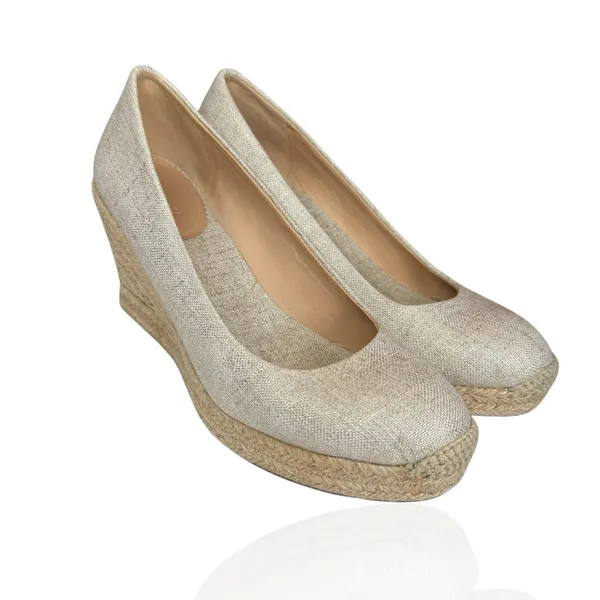 J. Crew Women's 8.5 Seville Espadrille Slip On Wedges Heels Gold Metallic Beachy - Image 2