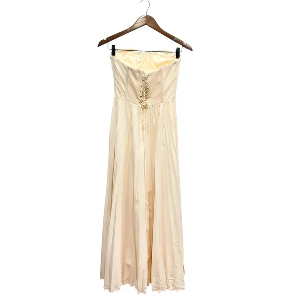 Showpo Lace Up Back Bustier Pleated Loretta Midi Dress in Cream size 4 - Image 5