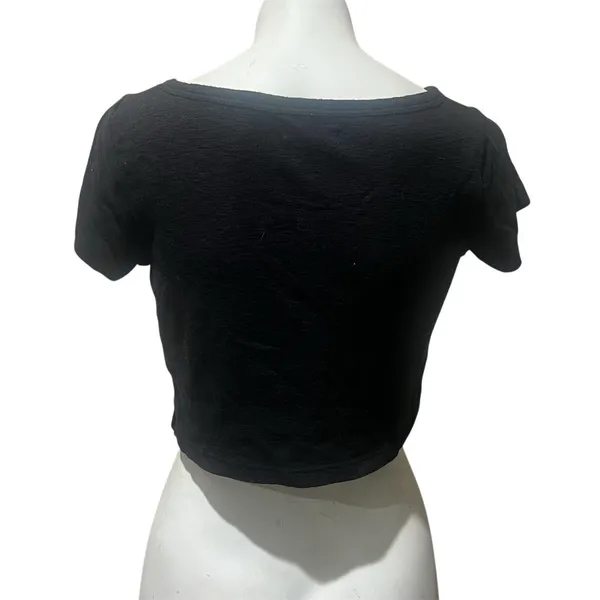 Madewell Womens Cropped T-Shirt Size M Black Solid Scoop Neck Short Sleeve - Image 2