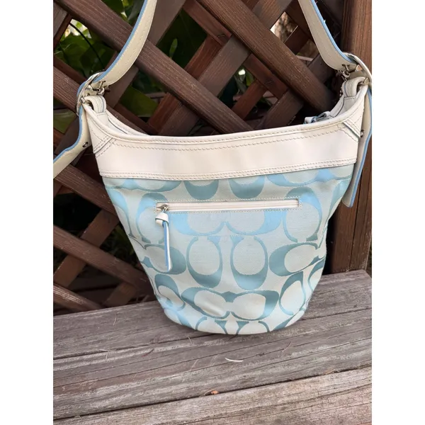 Coach Bleecker Bucket Bag Y2K Light Blue Signature Canvas Leather F12358 - Image 4