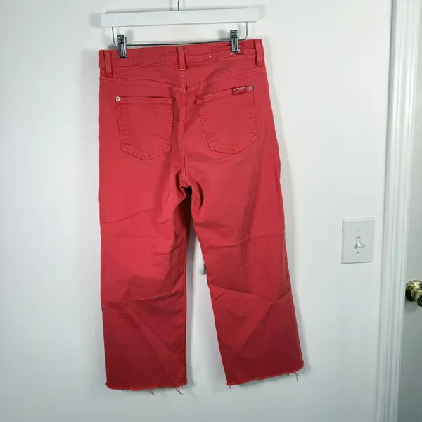7 For All Mankind Alexa Wide Leg Cropped Jeans Red Raw Hem Boho Womens 30 - Image 4