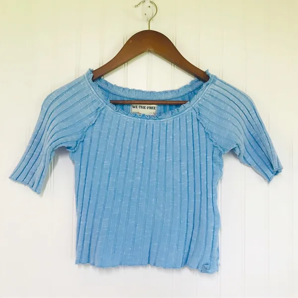 Free People WE THE FREE Meant To Be Ribbed‎ Cropped Short Sleeve Tee Top Size Small New - Image 2