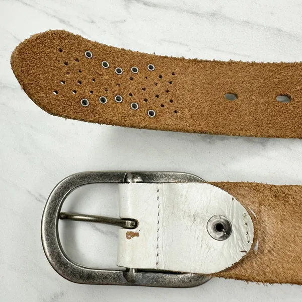 White Rhinestone Genuine Leather Belt Womens Size Large (L) ✨ - Image 6
