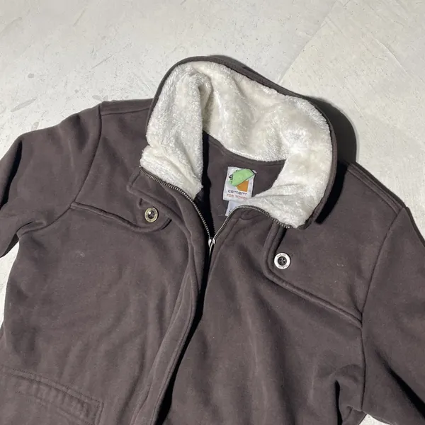 Carhartt Women's WK111 Sherpa Lined Collar Full Zip Jacket Brown SZ Large VTG - Image 3