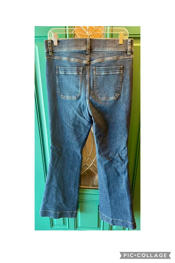 Spanx Authentic 360 Easy Flare Jeans High Rise Front Patch Pocket Blue Large - Image 9
