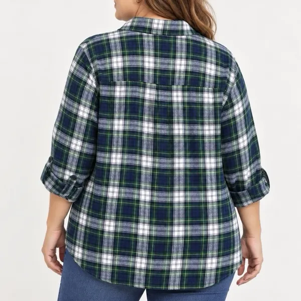 LL Bean Scotch Plaid Cotton Flannel Button Shirt Relaxed Fit 3X Green White - Image 2