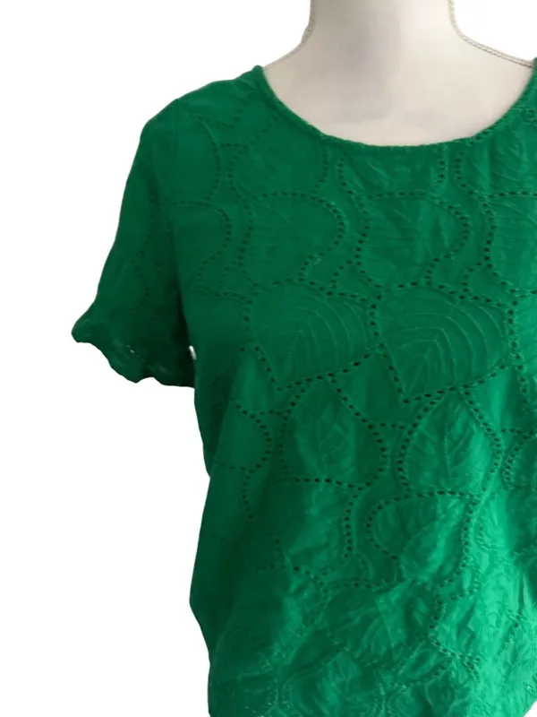 SKIES ARE BLUE Leaf Print Green Short Sleeve Top Size Small - Image 4