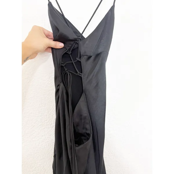 Babyboo Misha Maxi Dress Size Small Black Satin Formal Lace Up Back Wedding - Image 10