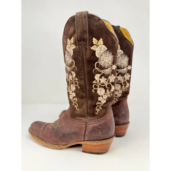 Toro Moro Womens Western Boots Brown Leather Floral Square Cowgirl Rodeo US 4.5 - Image 5
