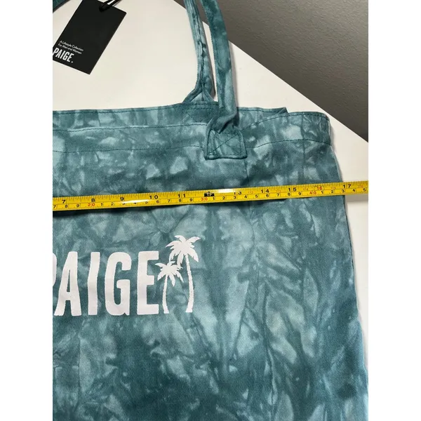 PAIGE Denim Tie Dye Logo‎ Tote Bag Teal Blue Palm Tree Graphic New With Tags - Image 4