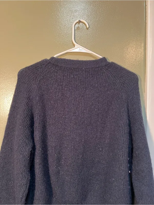 H&M Women's Size Large Rib-Knit Cardigan Sweater Navy Blue Crewneck Stretch Wool - Image 6