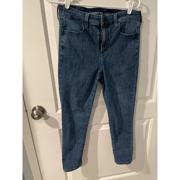 American Eagle Skinny Jeans‎ Pinstripe Blue Ne(x)t Level Stretch 10S Dark Wash - Image 6