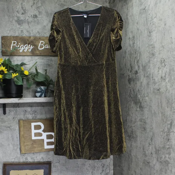 NWT Tommy Hilfiger Puff Sleeve Ruched Dress A4IK118E Bronze Brown / Black 12 - Image 4