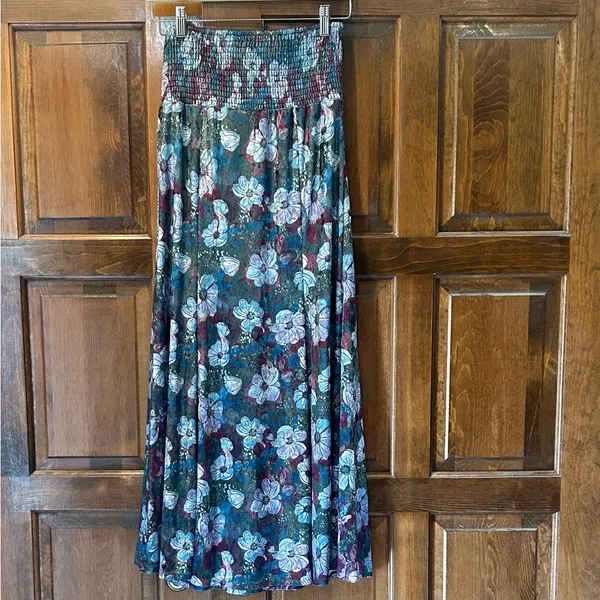 Free People Carpe Diem Convertible‎ Maxi Skirt Dress Velvet Floral Sea Glass XS - Image 5