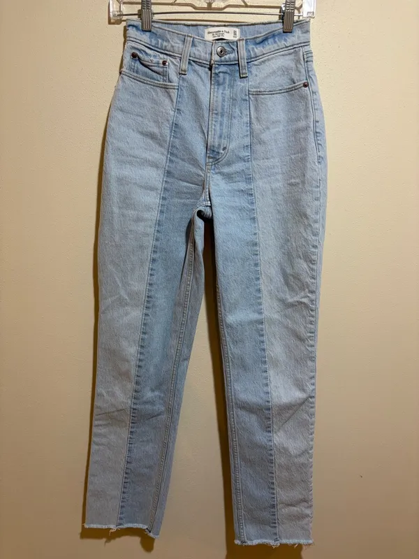 Abercrombie & Fitch Curve Love 90s Straight High Rise Jeans Two Tone 24/00 LONG - Image 7
