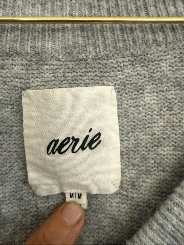 Aerie Oversized V-Neck Lightweight Sweater - Light Gray - Image 3