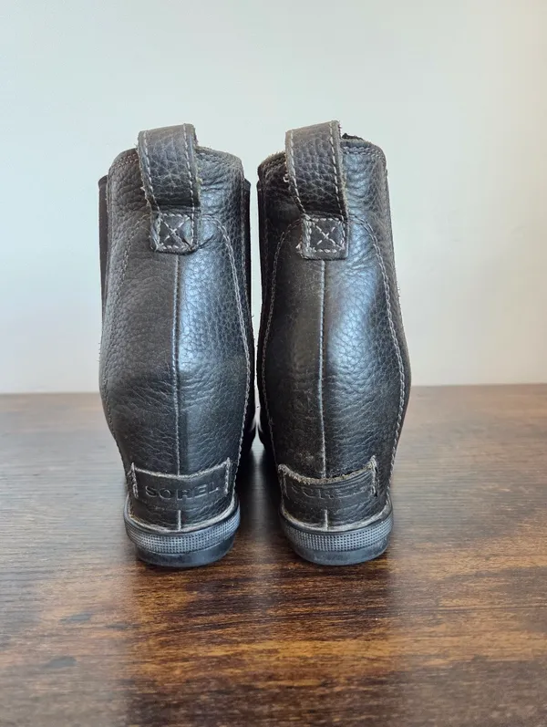 Sorel Joan Of Arctic Wedge II Chelsea Boot Quarry Dark Gray Pebbled Leather 8 - Image 5