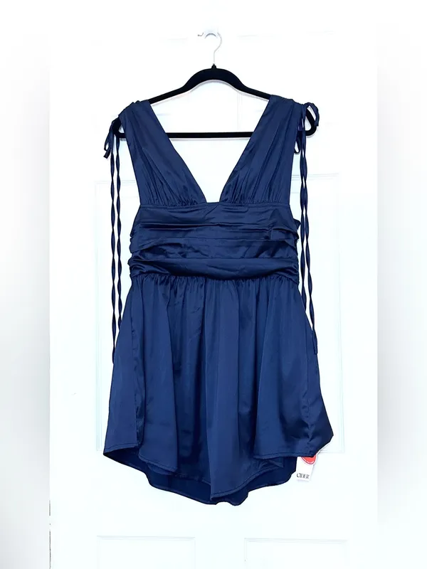 NWT Cider Solid Satin Ruched Mini Dress – Navy Blue – XL - Image 7