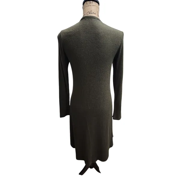 Cherish Olive Green Ribbed Knit Open Front Cardigan Duster‎ with Pockets M - Image 2
