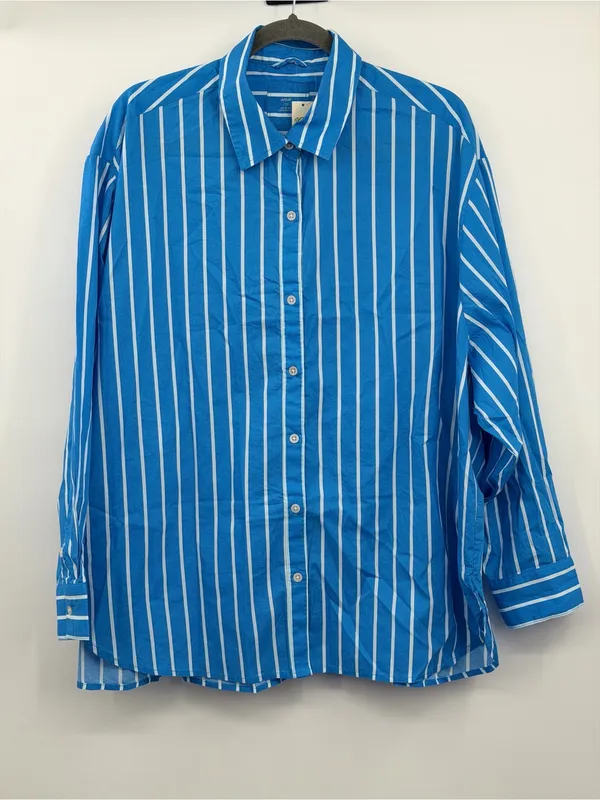 Aerie Good Day Button‎ Down Shirt Large Blue Striped Oversized Cotton - Image 3