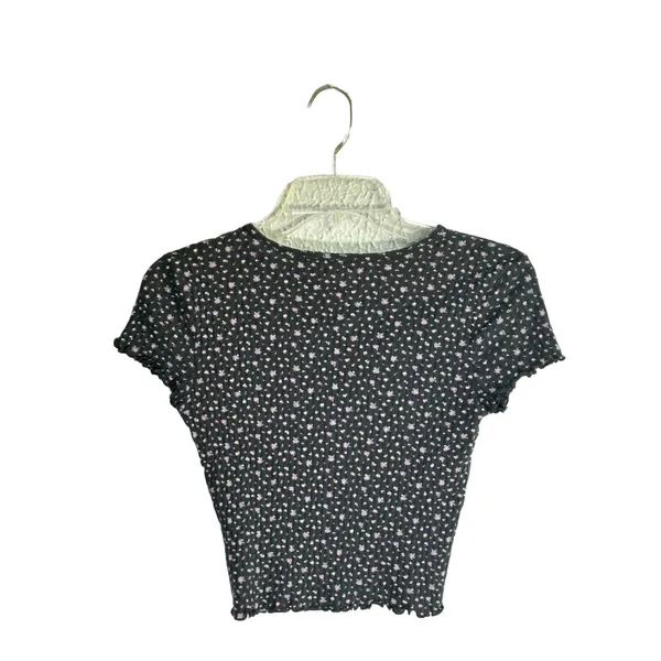 American Eagle Floral Black Ribbed Crop Top 90s grunge Soft girl Y2K Indie Sz S - Image 2
