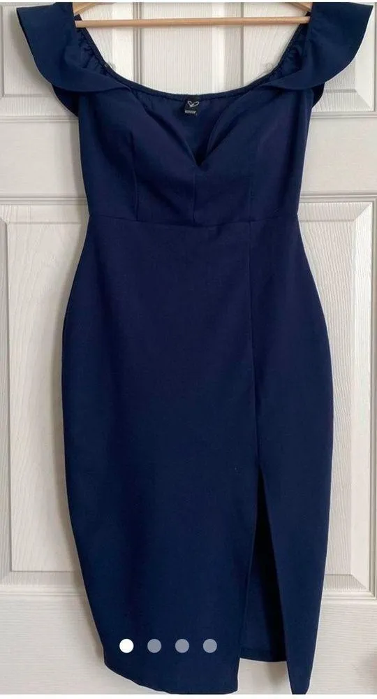 Windsor Elegant Navy Blue Off-Shoulder Dress - Image 2