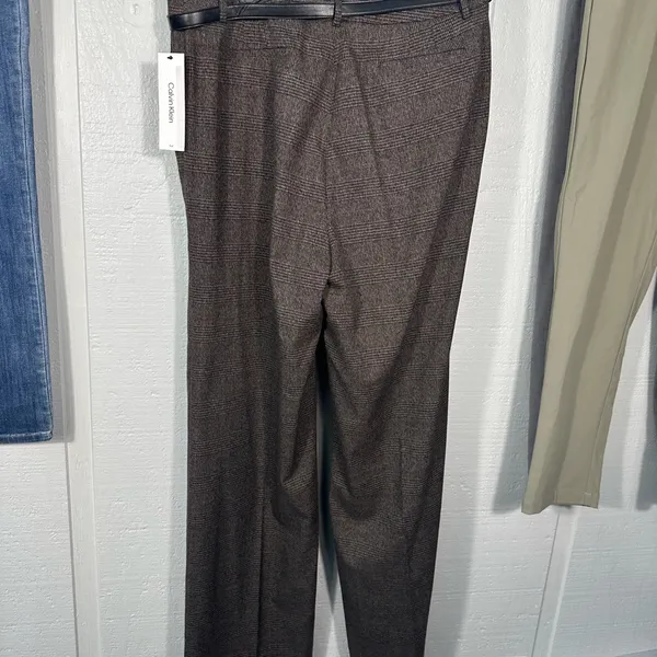 Calvin Klein Women's Brown Herringbone Belted Pants Size 12 N… - Image 7