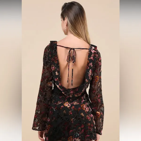 Lulus Charismatic Influence Black Burnout Velvet Cowl Back Mini Dress medium - Image 2