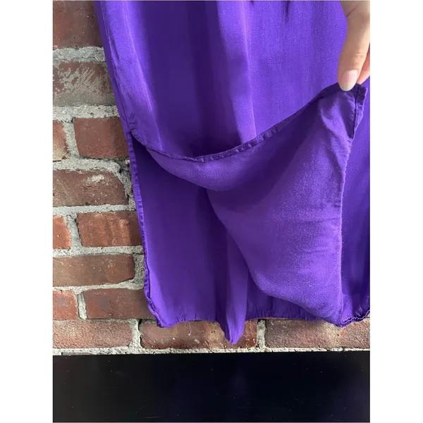 SELECTED Femme Purple Satin Midi Skirt Side Slit Drawstring Waist Size Small - Image 2