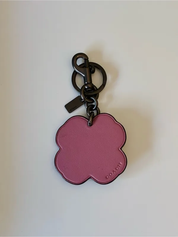 Coach Leather Sequin Applique Tea Rose Key Ring Bag Charm, Pink / Purple, 32677 - Image 15