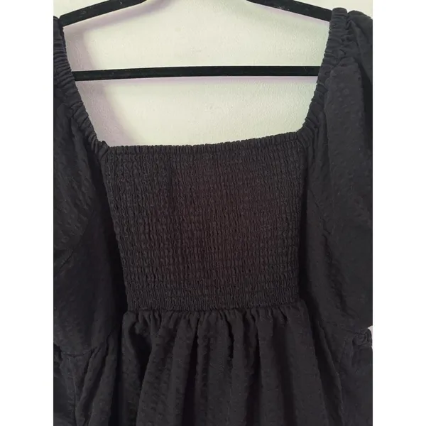 Old Navy Black Textured Puff Sleeve Babydoll Dress Size XL - Image 5