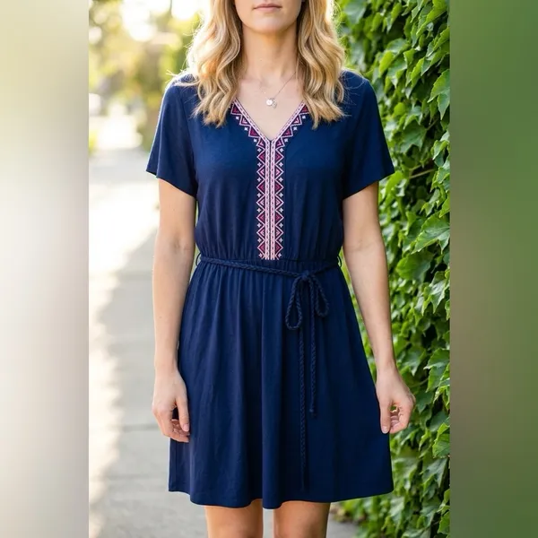 Old Navy Womens Dress Large Embroidered Flutter Sleeve Midi Stretch Boho Western - Image 15