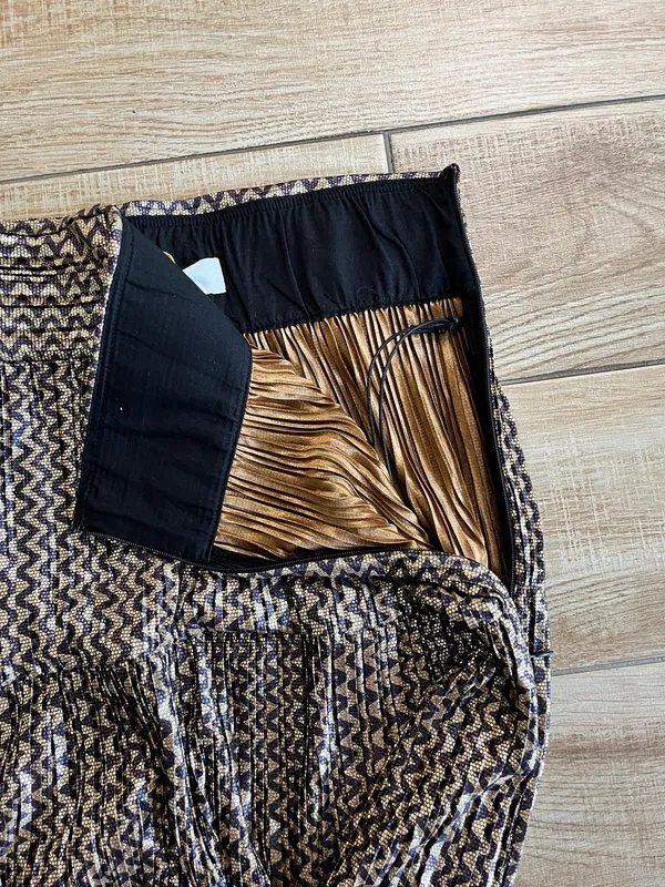 Womens NWT ba&sh Gold Shimmer Pleated Midi Skirt - 2/M - Image 5
