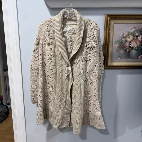 Angel of‎ the North Crochet Knit Cardigan Cream Boho Cottagecore Anthropologie - Image 2