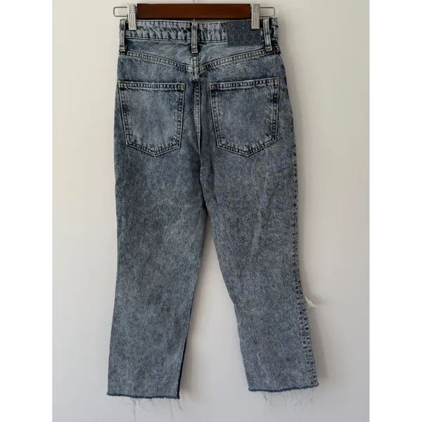 Free People We The Free My Own Lane Straight‎ Jeans Acid Wash Distressed Size 25 - Image 3
