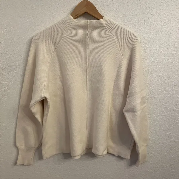 Mango Cropped Boxy Mock Neck Ribbed Sweater S‎ Cream Ivory - Image 3