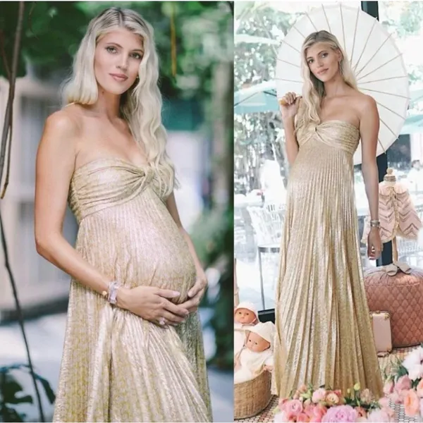NWOT Alexis Joya Pleated Strapless Metallic Gold Lame Maxi Dress RARE Size XS - Image 11