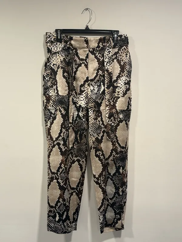 Express Snake-Print Paperbag Trousers in Beige, Black and Brown - Image 3