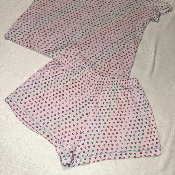 Roller Rabbit Lilac Disco Heart Polo Pajama Short Sleeve Shirt and Shorts Set size XS - Image 7
