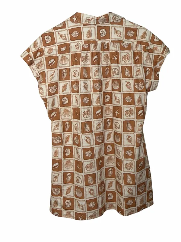 Crosby by Mollie Burch Linen Coastal Neutral Seashell Print Shirt Dress M - Image 5