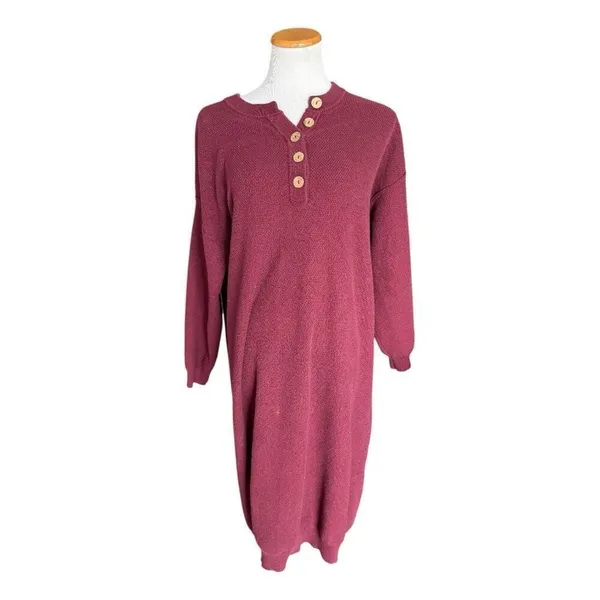 Womens Lillusory Burgundy Pullover Button Detail Maxi Sweater Dresses - Sz L - Image 2