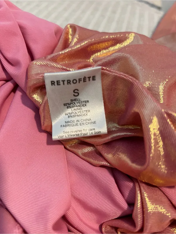 Retrofete Shannon Elegant Golden Peach Metallic Ruched Backless Evening Gown S - Image 10
