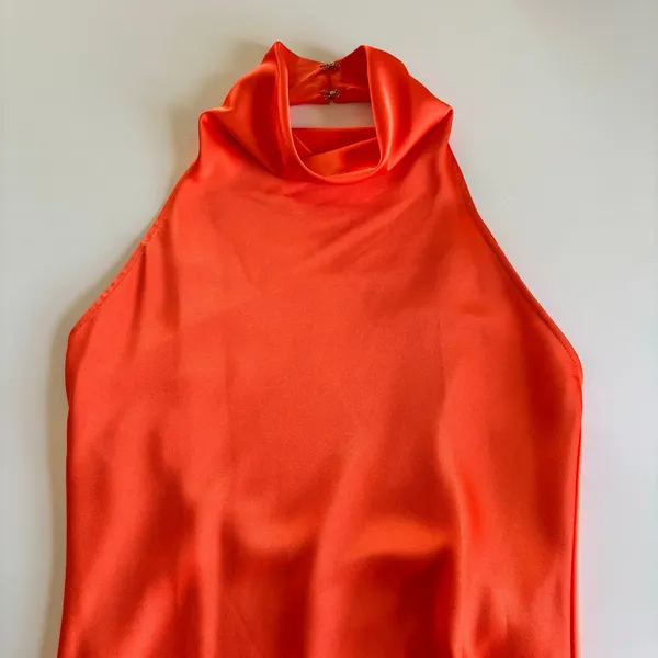 Gianni Bini Peyton Satin Mini Draped Sheath Dress Women's Size 2 Mandarin Orange - Image 5