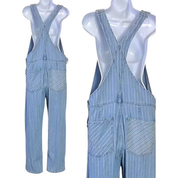 Free People XL Ziggy Striped Overalls in Beachcomber Railroad Bohemian Coastal - Image 8