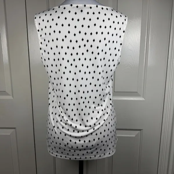 Banana Republic Women Top Sz S White Black Print Scoop Pleated Neck Sleeveless - Image 4