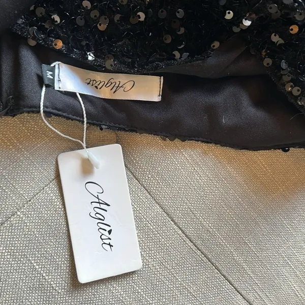 NWT Alglist Black Sequenced Two Piece Cut Out Mini Dress Size Medium - Image 5