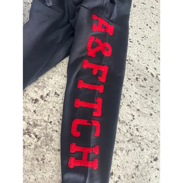 Abercrombie & Fitch Y2K Navy Blue Red Spellout Wide Leg Sweatpants XS - Image 4